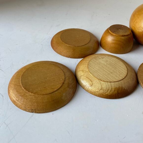 Vintage Wooden Pine Cone Pinecone Carved Serving 7 Pieces Vermont - Picture 8 of 10